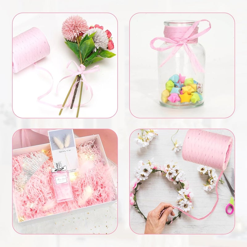 g2plus 218 Yards Raffia Paper Craft Ribbon, 1/4 Inch Wide Raffia Ribbon, Pink Packing Paper String for Gift Wrapping, DIY Arts & Crafts, Christmas, Valentines, Holiday Decor - Image 4